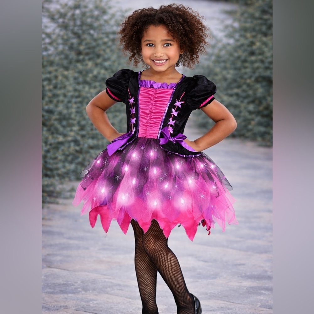 Girls Light-Up Witch Costume Dress – Pink & Purple Tulle – Size Small 4–6